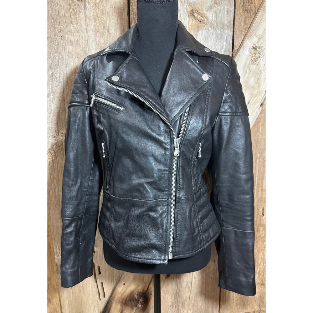 Barneys Originals Real Leather Jacket Women’s Size 10 Fitted 100% Sheep Leather